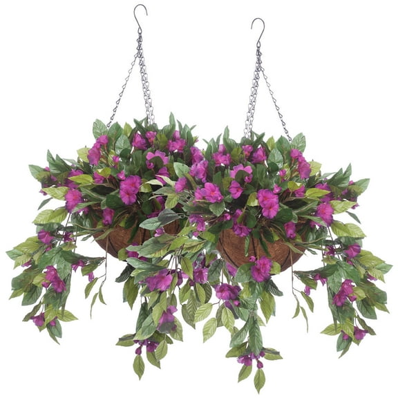 OakRidge™ Assembled Purple Impatiens Basket Set of 2