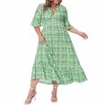 thumbnail image 3 of Liquidation d'Été 2025! Robe Grande Taille pour Femmes, Robe d'Été en Liquidation pour Femmes, Mode Sexy d'Été pour Femmes Grande Taille Imprimée Manches Courtes Col en V, 3 of 4