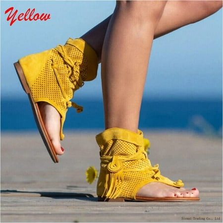 

Women s Retro Sandals Gladiator Ladies Clip Toe Vintage Boots Tassel Rome Shoes