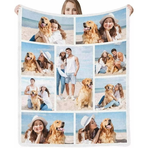 AISENIN Customized Blanket from Mom Dad Custom Photos Collage Throw Blanket with Pictures Text Personalized Bed Blanket Gifts for Boys Girls 9 sizes