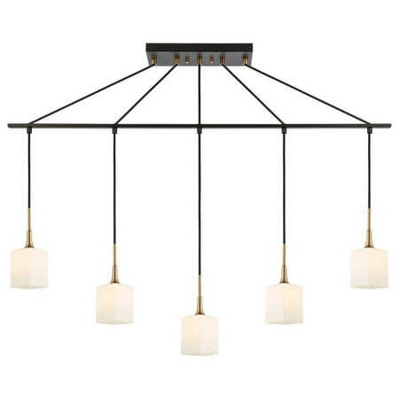 

Woodbridge Lighting Chelsea 5Lt Square Linear Pendant in Brass/Bronze/Opal