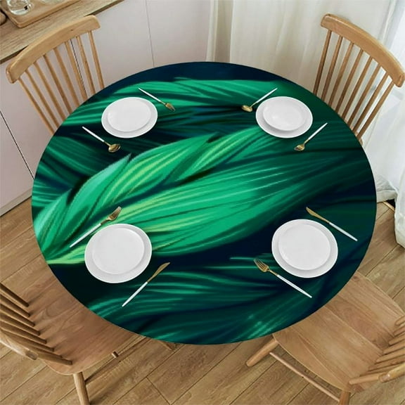 Qinduosi Round Outdoor Tablecloth with Umbrella Hole, Round Fitted Table Cover with , Waterproof Elastic Table Cloth Fit White