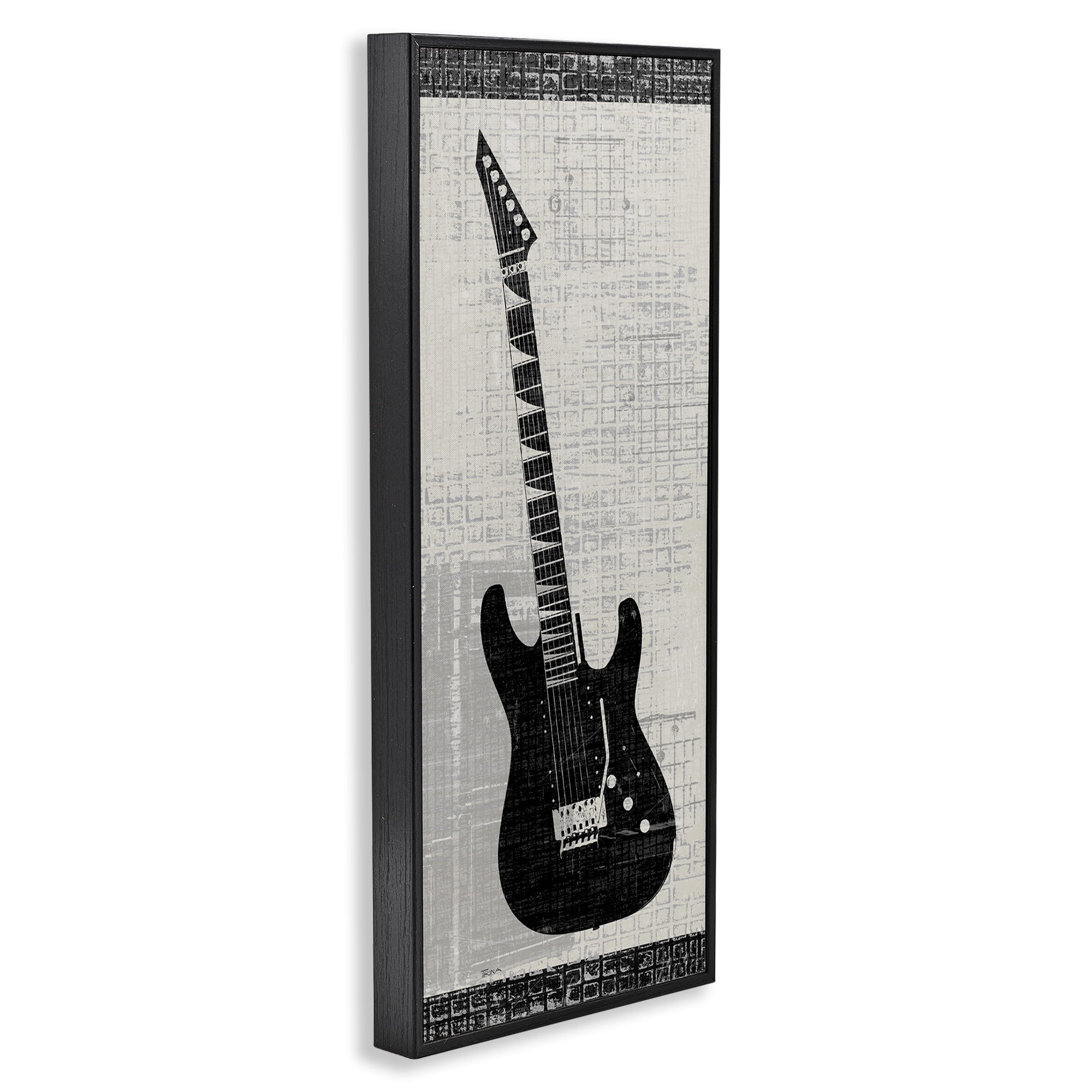 Stupell Industries Patterned Electric Guitar Performing Arts Painting Black Framed Art Print Wall Art, 10 x 24