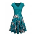 thumbnail image 1 of ICHUANYI Clearance Women's Summer Casual Floral Print Casual Short Sleeve V-Neck Loose Dress(Green, M) ICHUANYI WER2023080711291, 1 of 3