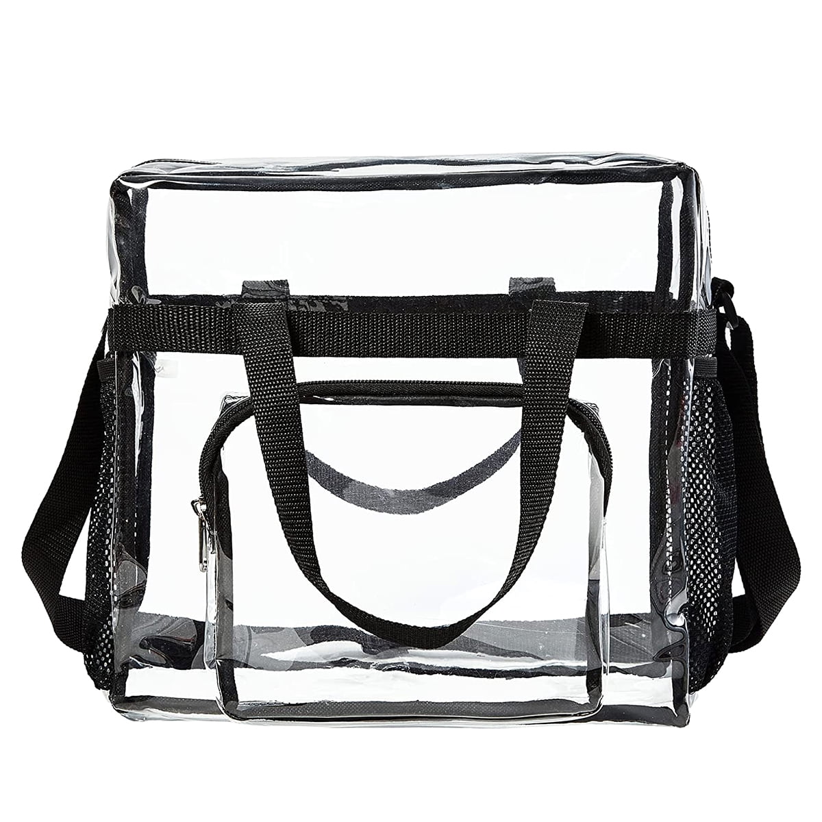 Wovilon Clear Bag with Adjustable Strap Clear Tote Bag with Zipper Clear Bags Stadium Approved Travel & Gym for Work, Size: 7.5 x 3.9 x 3.9, Black