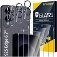 thumbnail image 1 of ccwonima 3 Pack for Samsung Galaxy S25 Edge Screen Protector Tempered Glass + 3 Pack Camera Lens Protector, Military Grade Shatterproof, 9H Hardness, Fingerprint Unlock, Case Friendly 6.7 Inch, 1 of 1