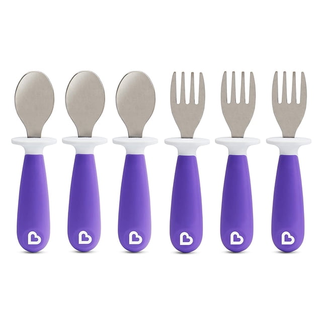 Munchkin Raise Toddler tenedores y cucharas 6 piezas, púrpura