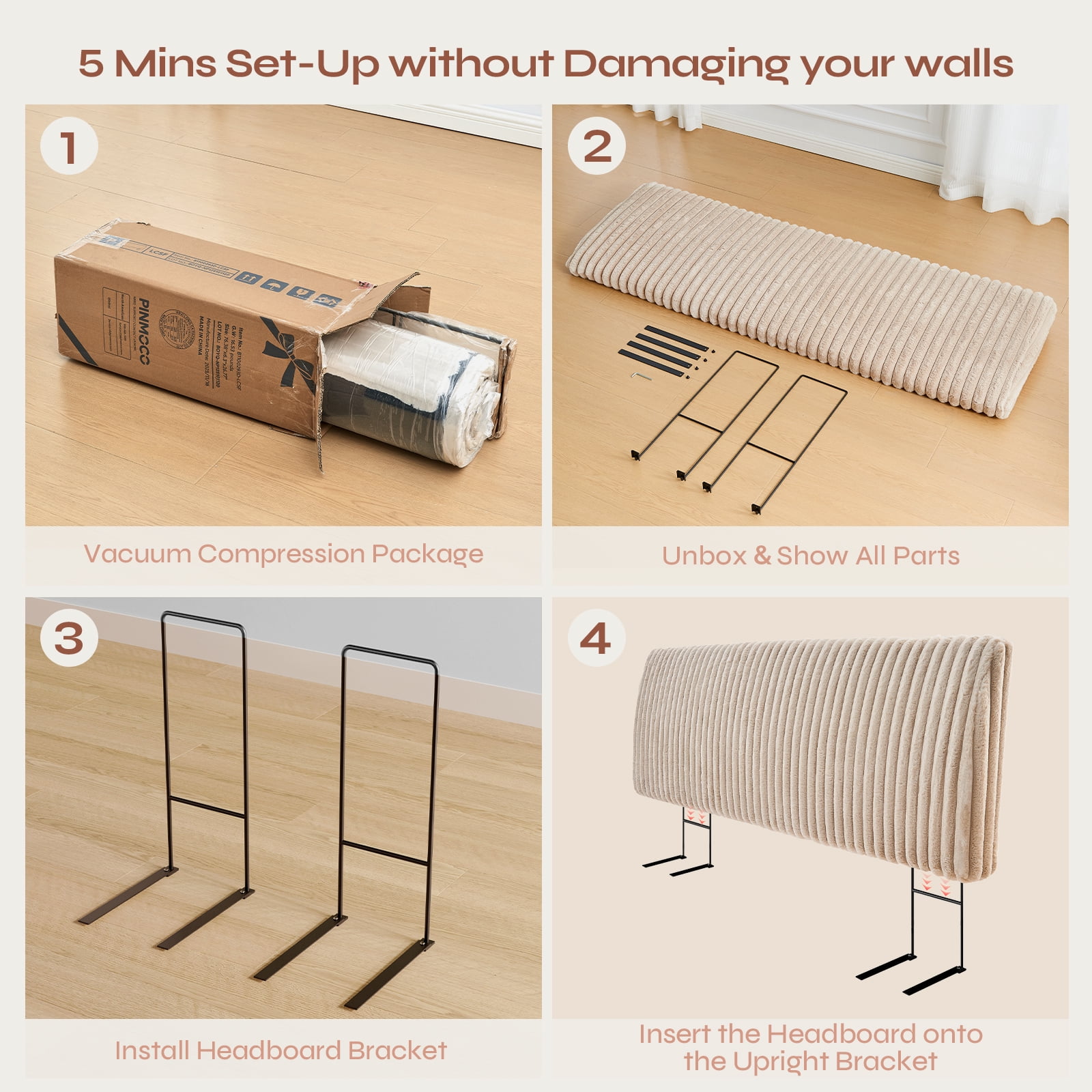 Pinmoco Memory Foam Upholstered Headboard with Height Adjustable and Ergonomic Head Board for Full Bed, Fluff Light Camel