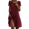 thumbnail image 3 of Umbreon Summer Dresses for Women Short Sleeve Cre W Neck Linen Midi Dress Solid Color Causal Beach Vacation Dresses, 3 of 7