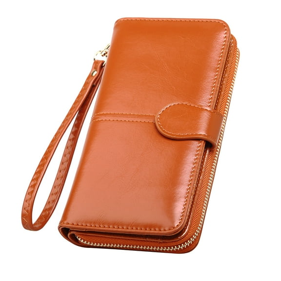 unbranded 1pc Female Zipper Handbag Press Buckle Wallet Credit Holder PU Leather Coin Purse for Home Outdoor Brown