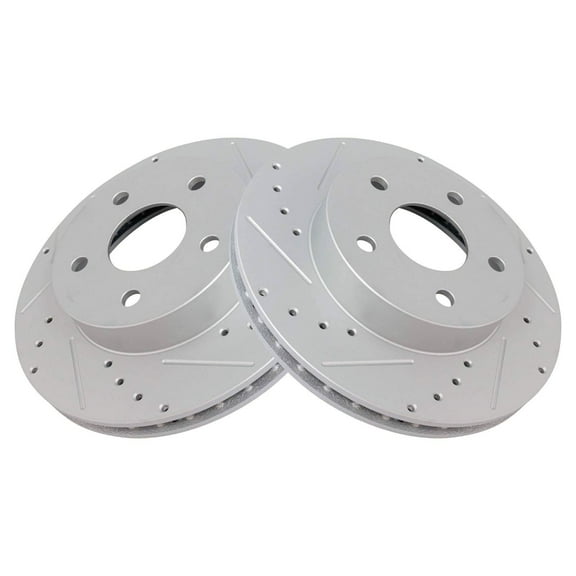 TRQ Front Performance Brake Rotors Set Premium G-Coated Cross Drilled & Slotted Fits Select 1999-2004 Jeep Grand Cherokee