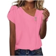 thumbnail image 2 of Womens Tops Plus Size Short Sleeved Button Solid Color Casual Printed Loose T-shirt Pink XL, 2 of 6