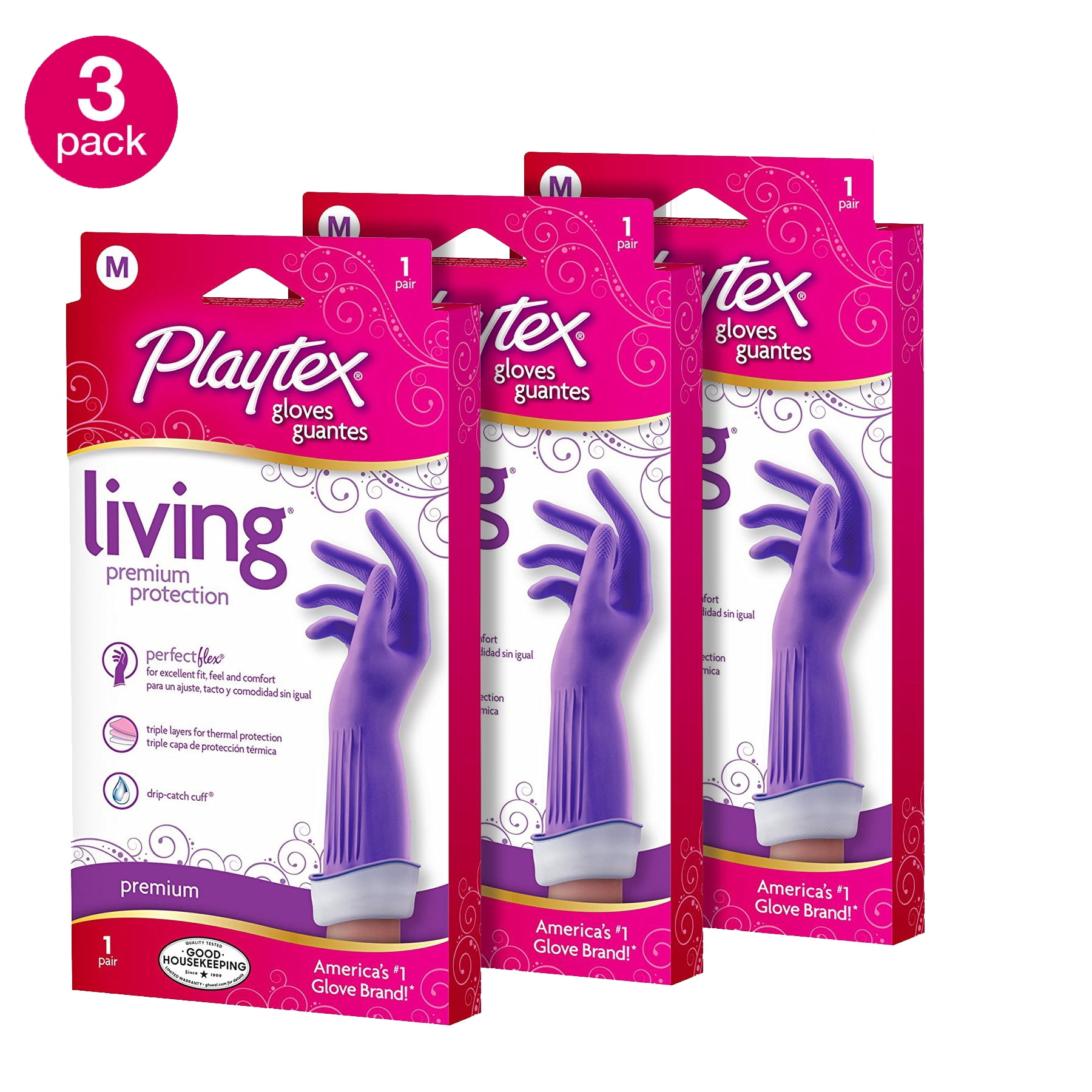 Playtex Living DripCatch Cuff Gloves, Medium (3Pack)