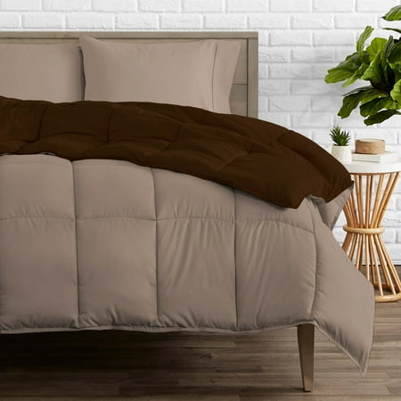 Extra Long Twin Comforter Set Bare Home Ultra-Soft Premium 1800 Series Goose Down Alternative Reversible Comforter - Hypoallergenic - All Season - Plush Fiberfill, Twin Extra Long (Full/Queen, Cocoa/Taupe) ()