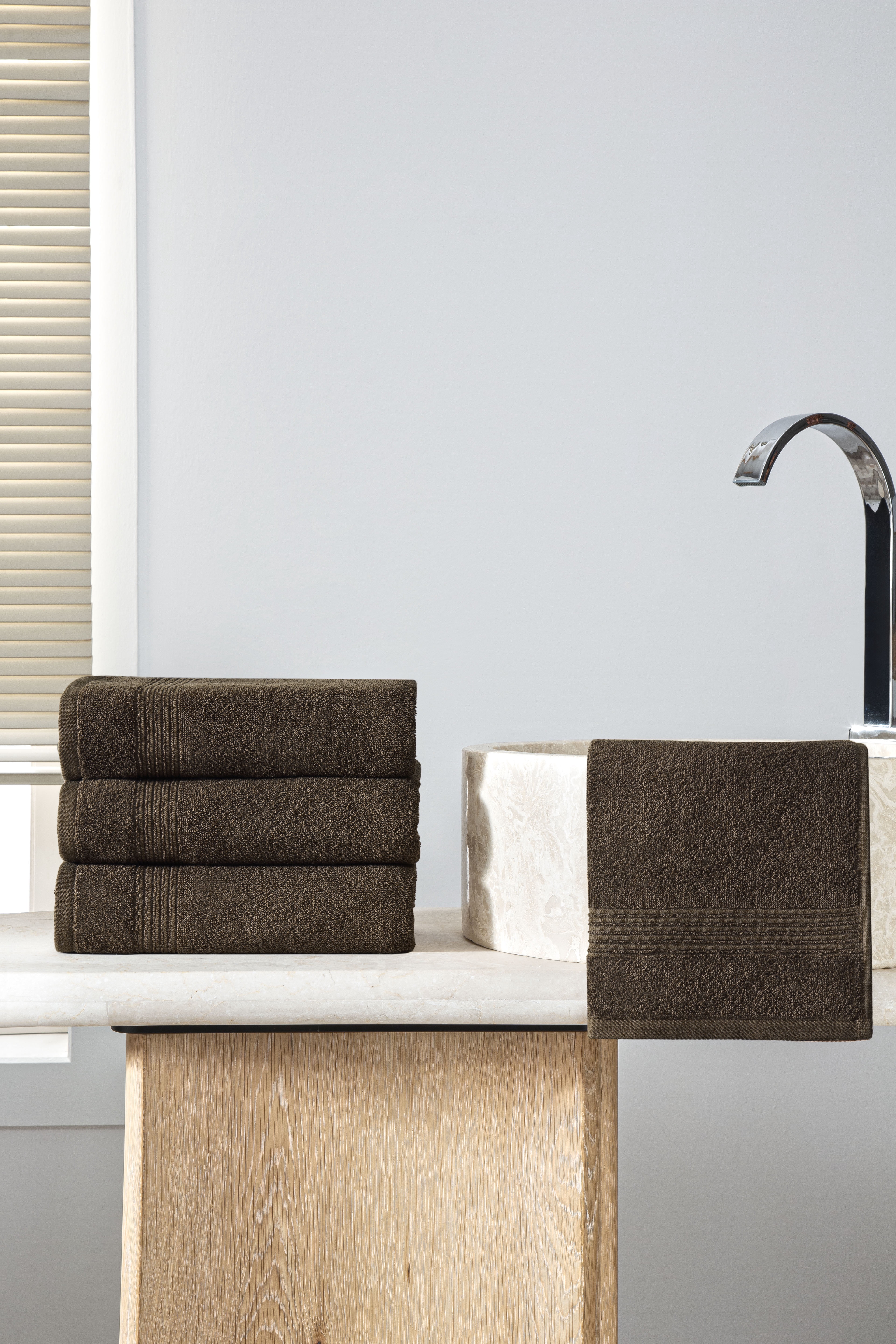 Ozdilek 4-Piece Hand Towels Set, 16x30" 100% Turkish Cotton, Quick-Dry, Lightweight & Absorbent Hand Towels, Soft Hotel Quality Hand Towels for Face, Gym, Spa, Chocolate