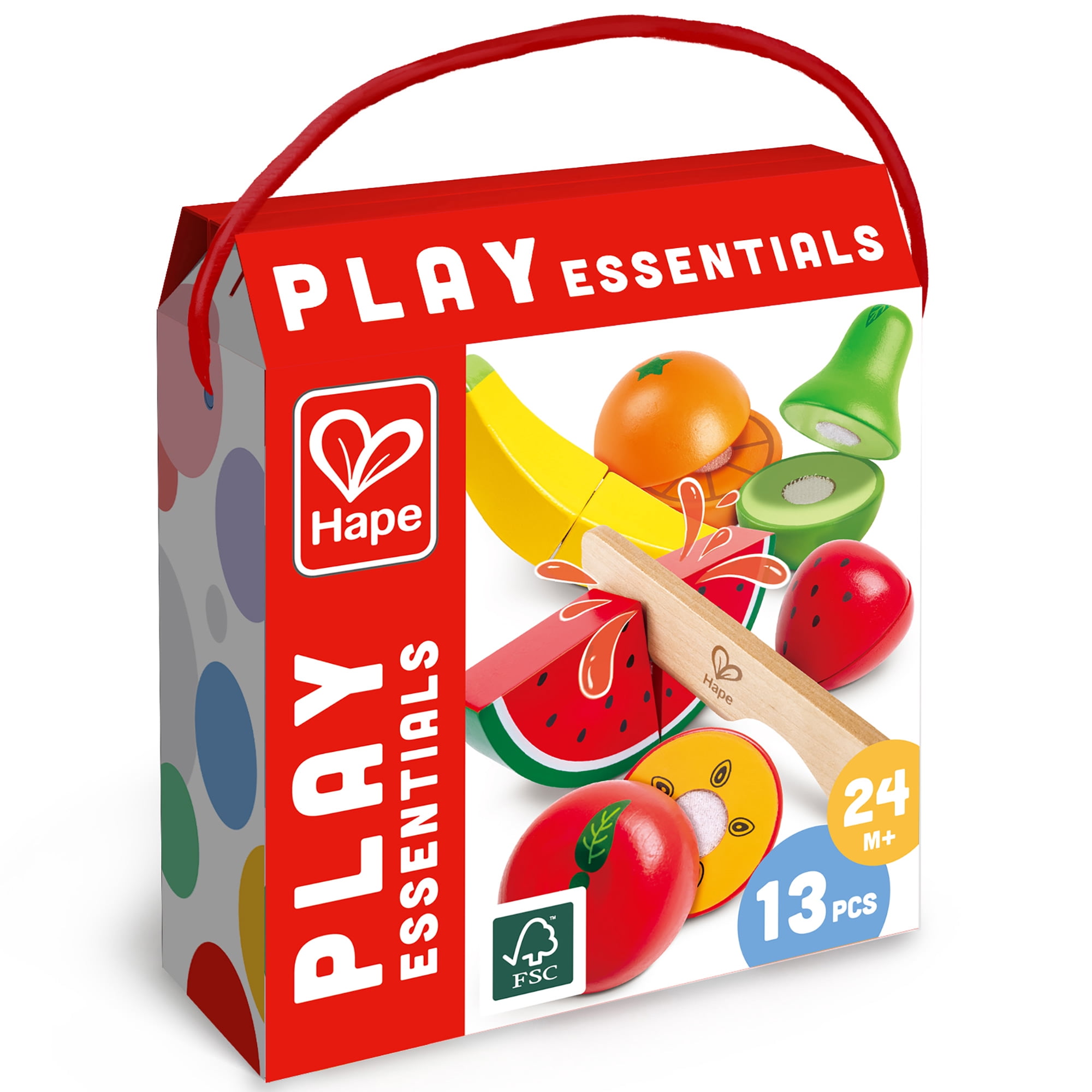 Hape: Fruit Set - 7pc, Wooden Food Play Set, Knife & Velcro Stick Together Fruit Pieces, Cut In Half, Kitchen Pretend Play, Realistic Toy, Kids Age 3+