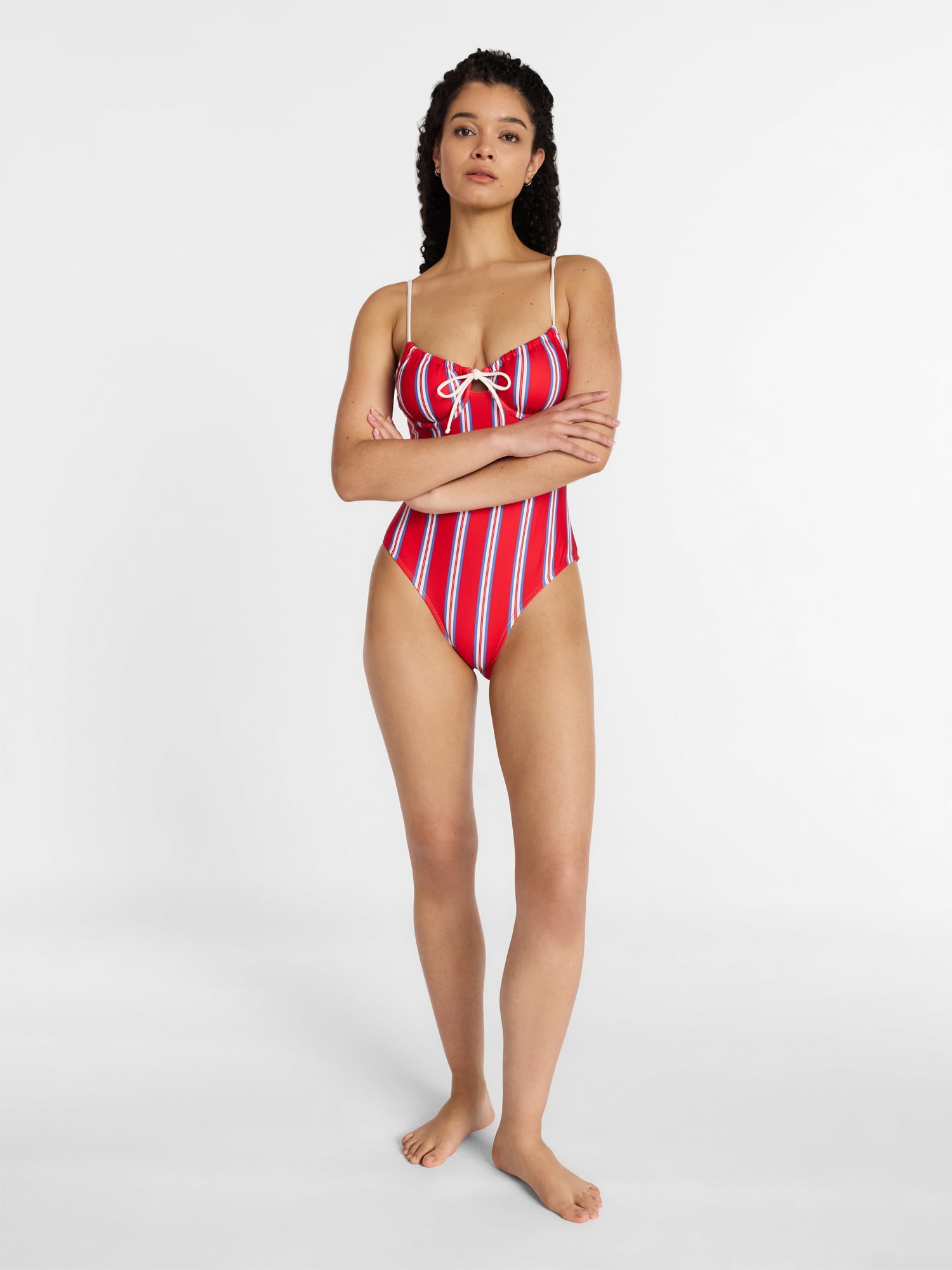 No Boundaries Striped Underwire One Piece Swimsuit, Women's XXS-XXL