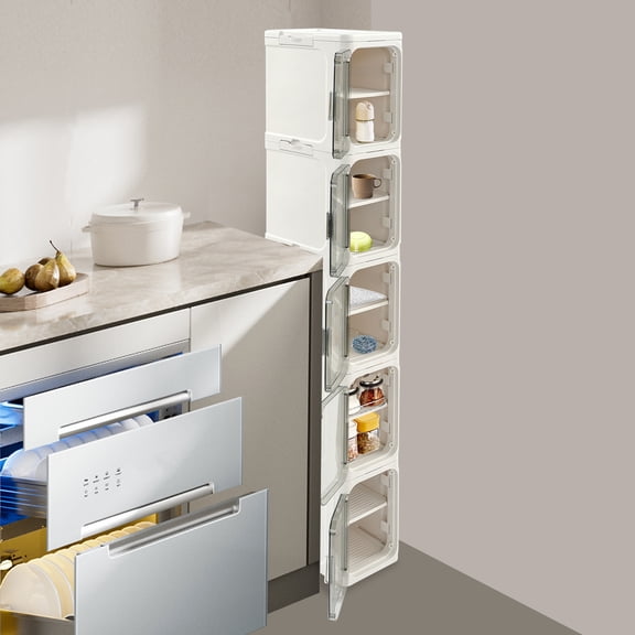 5-Tier Storage Cabinet 7.9x13x61.8in White PP Plastic Narrow Organizer with 5.28 Gal Capacity Per Shelf