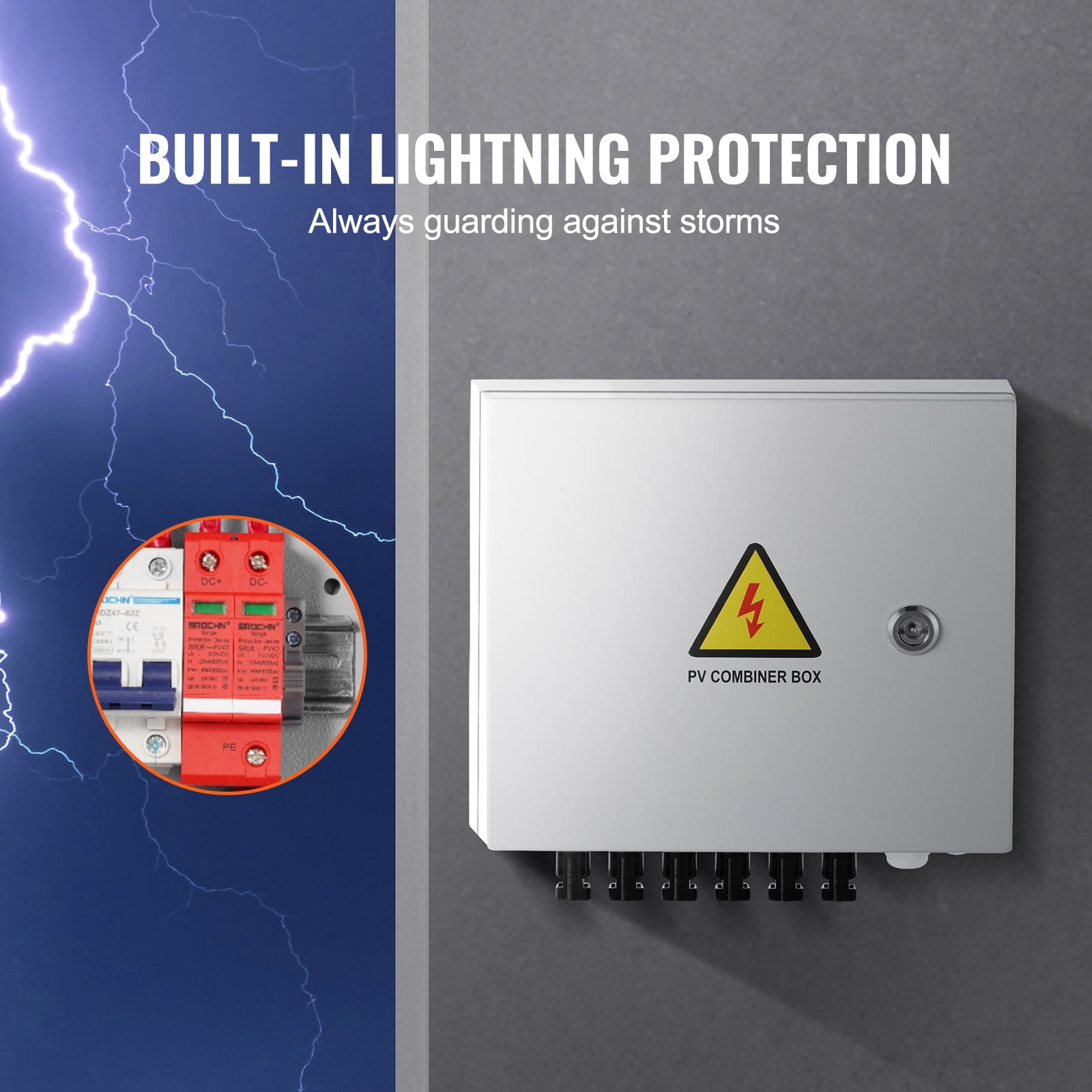 KFFKFF PV Aggregator Box, 6-String, Solar Aggregator Box with 10A Designated Current Fuse, 63A Circuit Interrupter, Lightning Protector and Solar Link, Metallic Housing