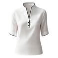 thumbnail image 6 of Delayuji Women's Blouse Stand Collar Contrasting Colors Short Sleeve Shirt Business Casual Outfits Laides Blouse Tshirt Shirt for Women Work Shirt White M, 6 of 6