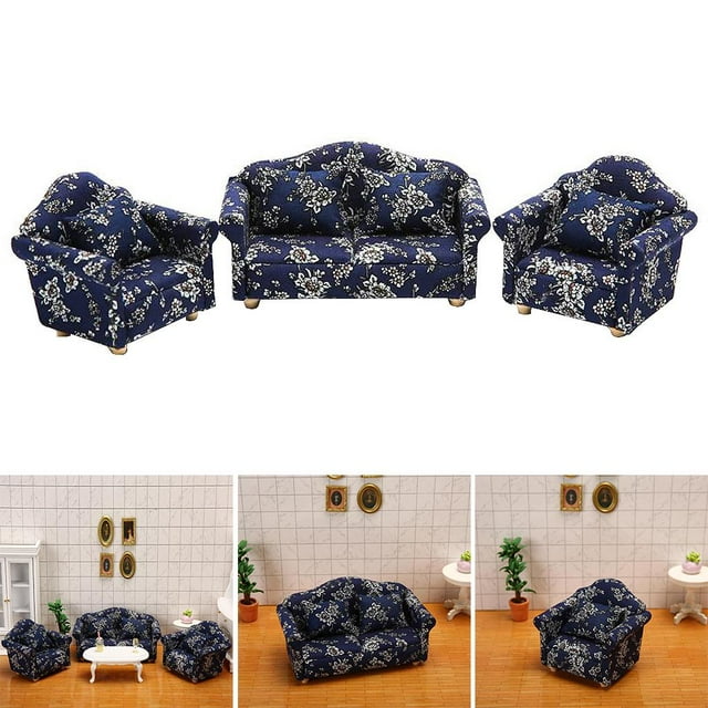Mini Sofá de miniatura Hugo hecho amor asiento sillón decoración azul Set 1/12 casa de juguete