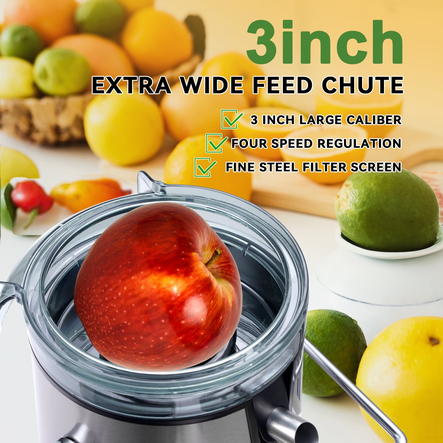 Hilax Centrifugal Juicer Machine,1100W Juicer Maker with Wide Mouth 3” Feed Chute and LCD Monitor ,5-Speed Juice Processor for Fruit and Vegetable,Easy to Clean with Brush,BPA-Free,Black