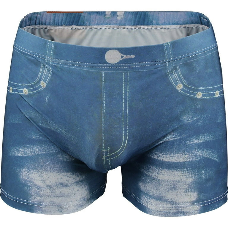 Men's Sexy Fake Jean Underwear 3D Cowboy Printed Smooth Spandex Shorts  Stretch Soft Comfortable Boxer Briefs 