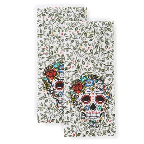 Fiesta Skull & Vine Kitchen Towel Set, 16"x28", Multi 2 Count