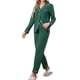 thumbnail image 4 of Conjunto de pijamas para mujer INSPIRE CHIC de manga larga, con botones, cuello de muesca, ropa de casa y pantalones con cordón y bolsillos M Verde Oscuro, 4 of 6
