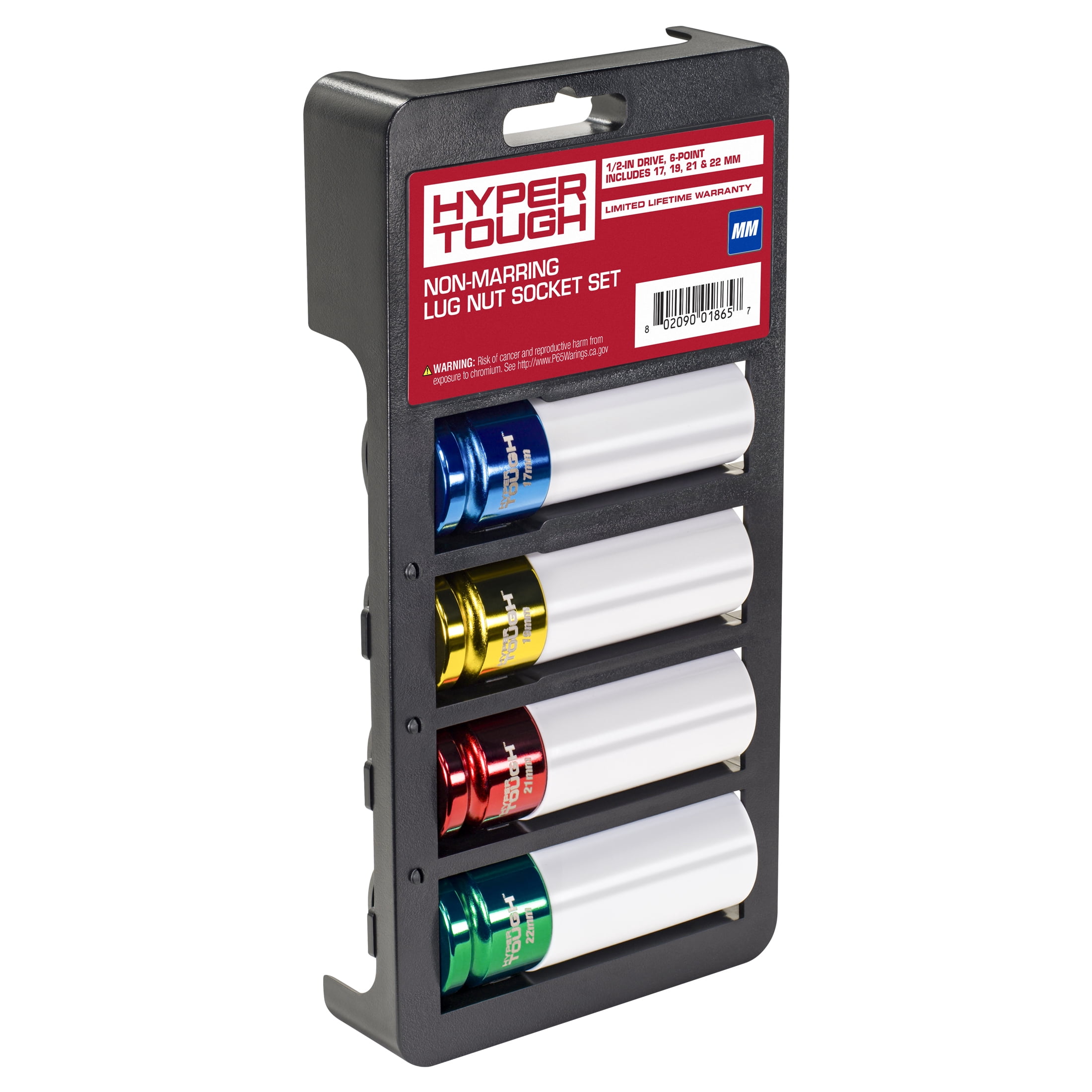 4 Piece Non-Marring Lug Nut Socket Set, Includes 17mm, 19mm, 21mm, and 22mm Sockets