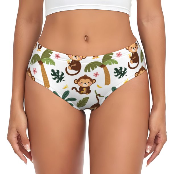 Fotbe Monkeys Swinging from Palms Calzones Estampados para Mujer – Ropa Interior de Algodón, Cómoda, Suave y Elástica-X-Large