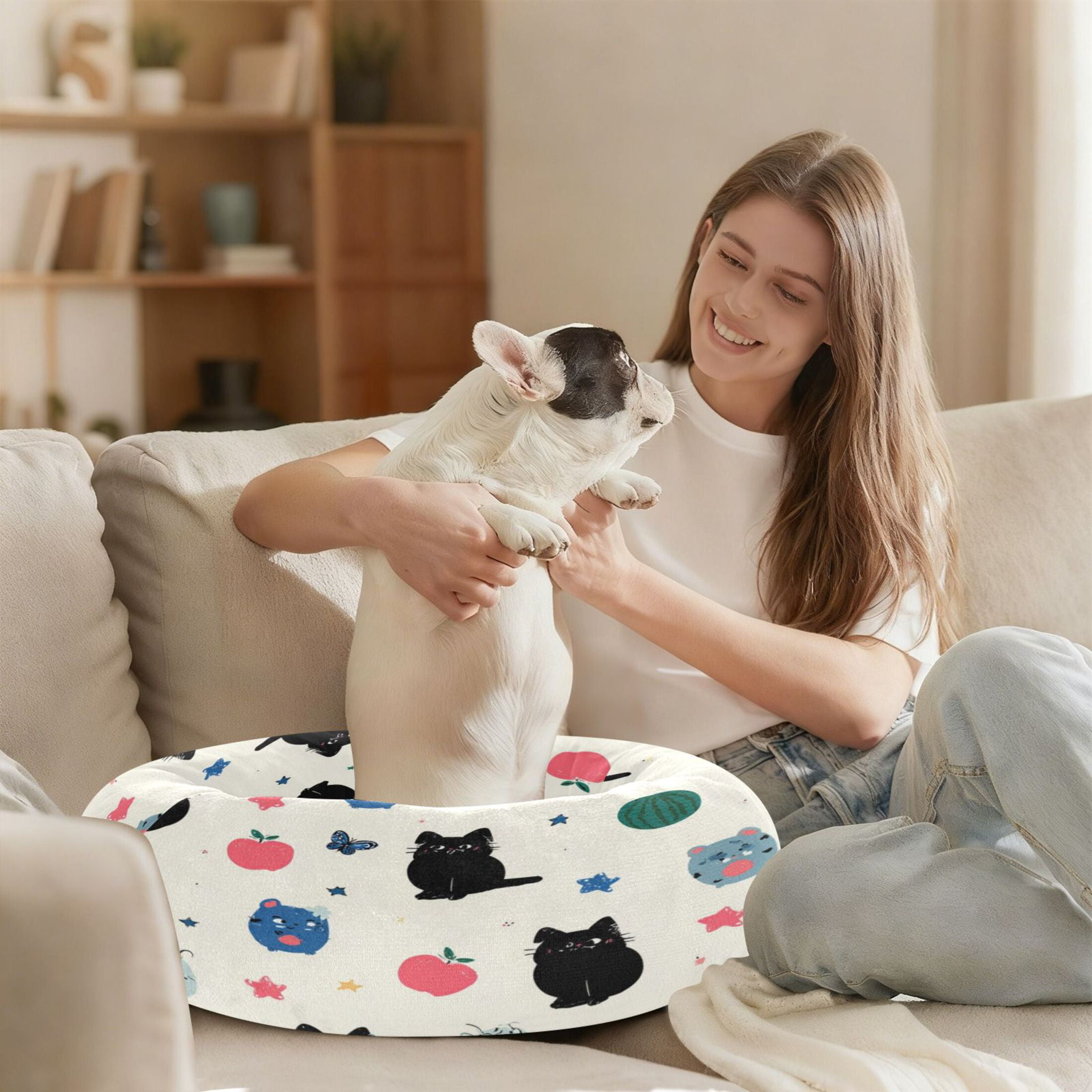 Iauyy Pet Couch Donut Cat Bed for Indoor Cats/Small Dogs Washable & Machine with Non-slip Bottom Calming Cat Furniture, Fresh Butterfly (XS)