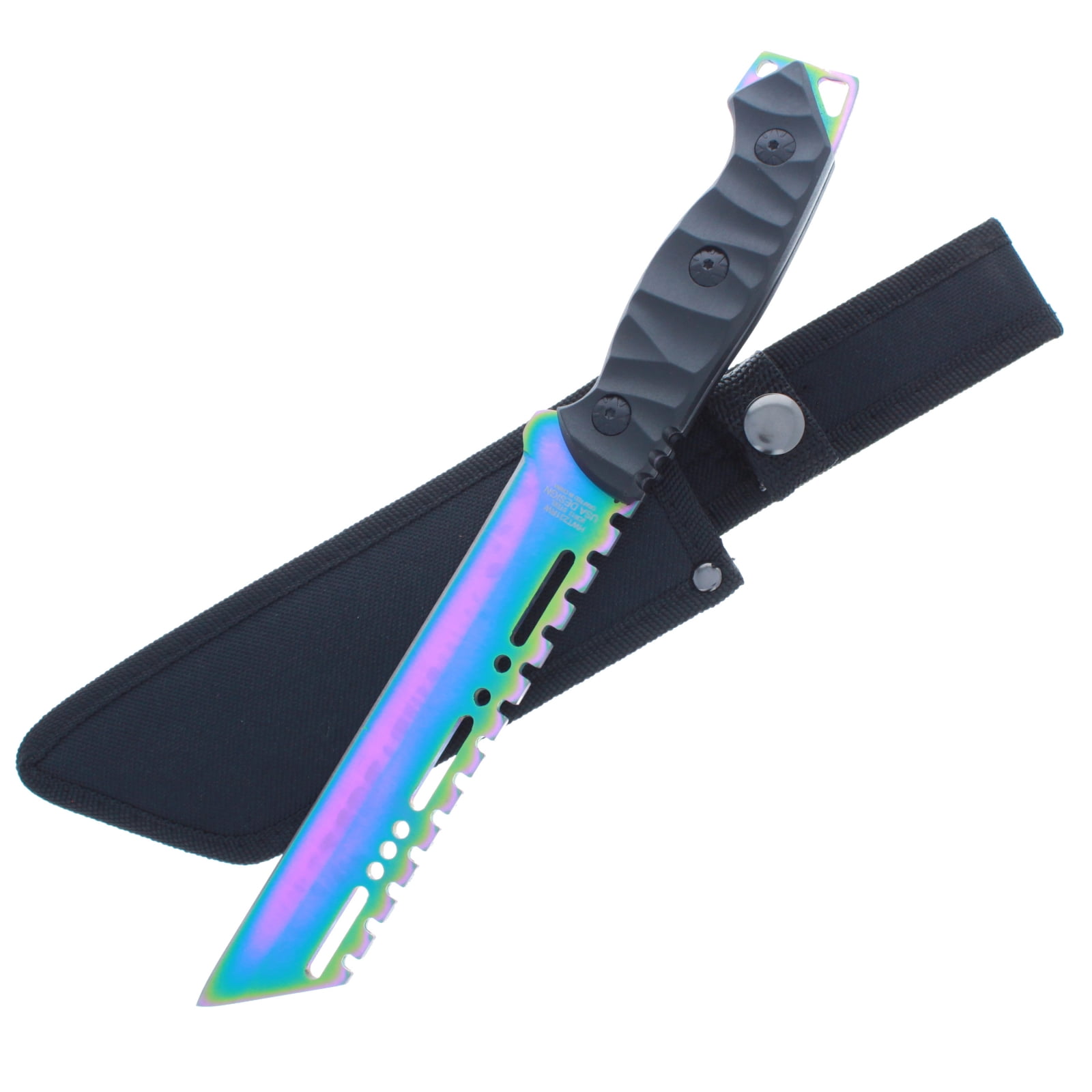 ASR Outdoor Full Tang Hunting Knife ABS Handle Fixed Blade Rainbow Design