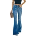 thumbnail image 1 of Jeans Évasés à Pattes d'Éléphant pour Femmes Taille Haute Jambe Grand Coupe Bottillon Jeans Pantalon en Denim Extensible, 1 of 6