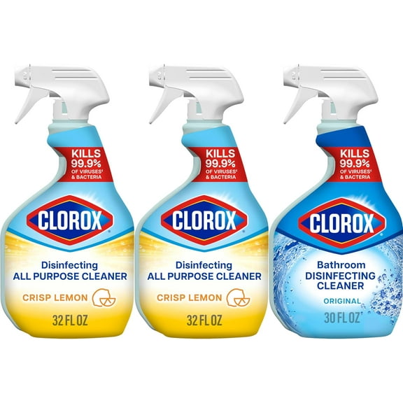 Disinfecting All-Purpose Cleaner 32 Oz and Disinfecting Bathroom Cleaner, Household Essentials, 30 Oz, Pack of 3