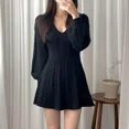 thumbnail image 4 of Mini vestido de punto Y2K para mujer, vestido de línea A, cuello en V, Mangas de campana, ropa de calle coreana elegante, vestido delgado de punto que combina con todo, moda de otoño, 4 of 4