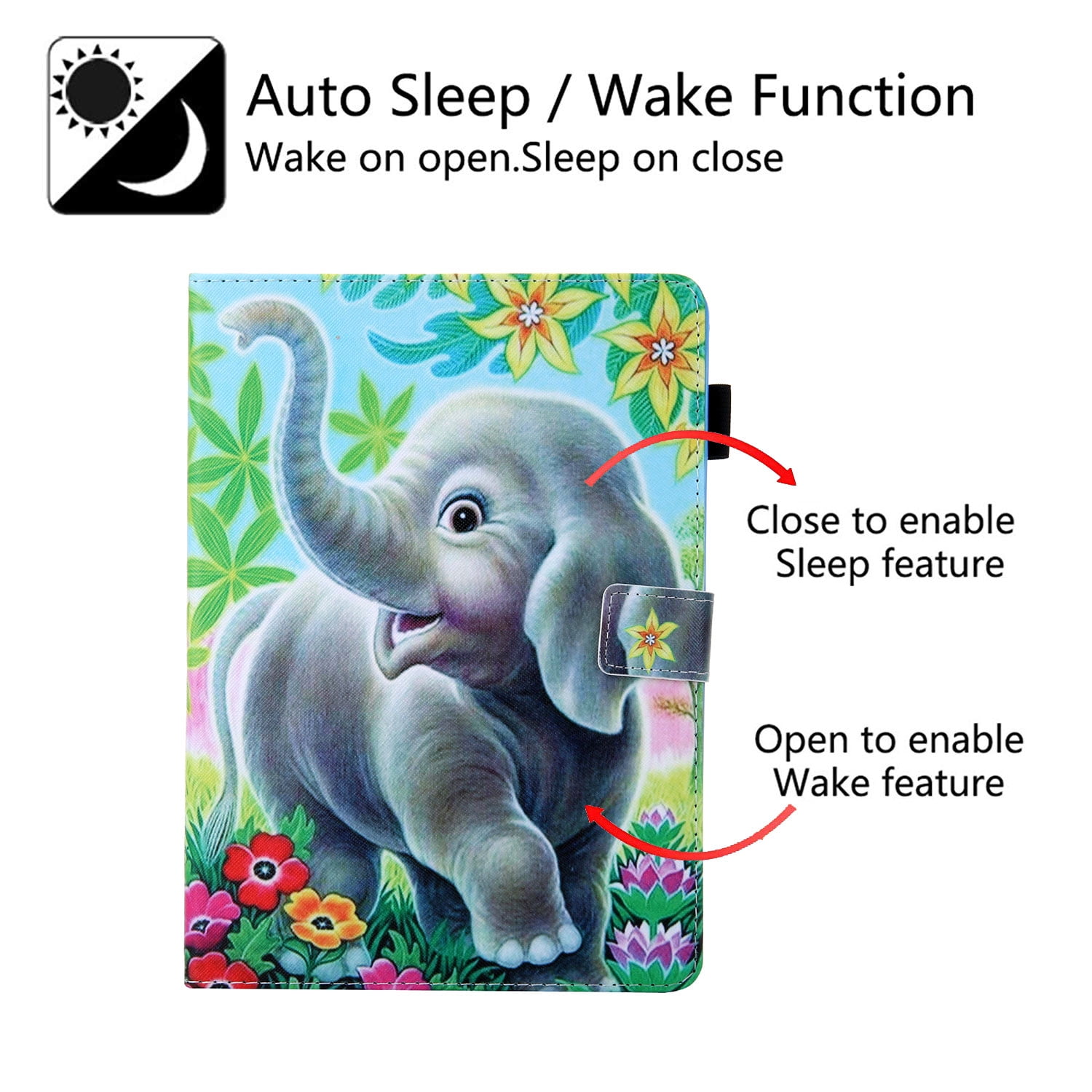 Allytech iPad 10.2 7th Generation Cases Covers, PU Leather Folio Flip Kickstand Auto Sleep Wake Protection Scratch Resistant Cards Slots Pencil Holder Case Cover for Apple iPad 10.2", Elephant