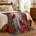 thumbnail image 6 of Winter Cardinals With Red Poinsettias, Naturalistic Winter Botanical Illustration for Bird And Flower Enthusiasts, Christmas Gift, Cozy Flannel Blanket and Home Decor for Living Room and Bedroom, 6 of 7