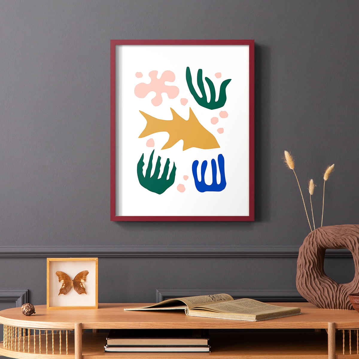 Matisse CDLXVI in Red Solid Wood Framed Print No Nail Hanging