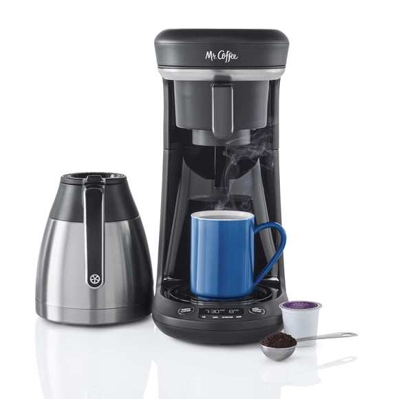 Mr. Coffee Pod + Cafetera Combinada Que Ahorra Espacio de 10 Tazas, Negra