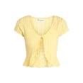 thumbnail image 5 of No Boundaries V-Neck Pointelle Cardigan with Short Sleeves, Women's XXS-XXL, 5 of 5