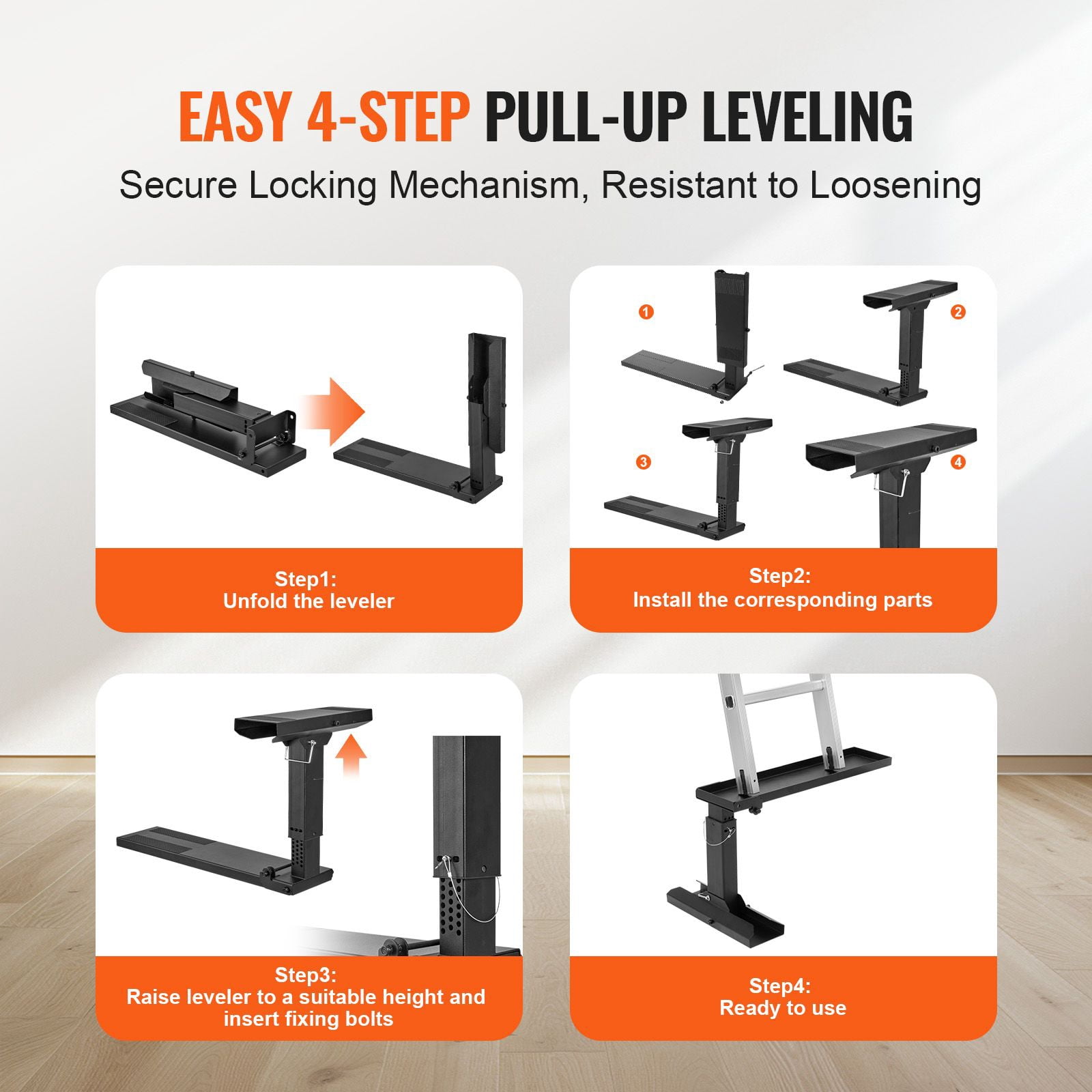Ladder Levler, Support Surface, Steel Ladder Leveling Tool, Folding Pitch Hopper, Stair Ladder Stabilizer Easy to Use,Extension Ladder Accessories for Uneven Ground 23.4 L x 11.4-18 in H