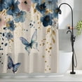 thumbnail image 2 of Weeping Blue Floral Shower Curtain Set, Waterproof Shower Curtains for Bathroom, Spring Butterflies Flowers Linen Washable Fabric Cloth Bath Curtain for Bathtub Decoration with Hooks 66x72 Inches, 2 of 9