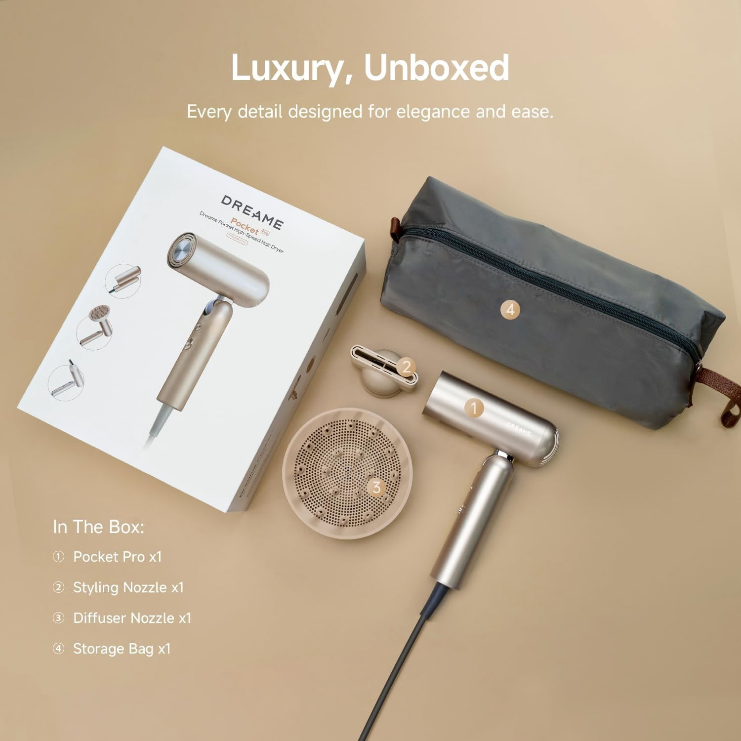 Dreame Pocket 2026 Hair Dryer, Travel Blow Dryer with Diffuser, 1300W Professional High Speed Ionic Hair Blower, Fast Drying, Low Noise, Lightweight, No Heat Damage