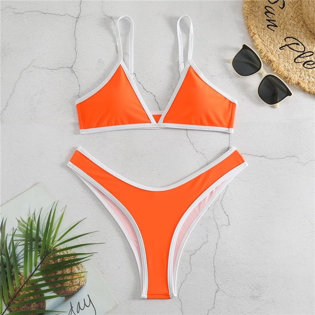 Conjunto de Bikini pequeño con realce para mujer, traje de baño pequeño con Tanga, Color contrastante, estilo brasileño, 2024