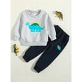 thumbnail image 3 of Toddler Newborn Baby Boys Fall Winter Outfit 6M 12M 18M 24M 3Y Dinosaur Print Sweatshirt Jumper Elasticated Waist Trouser Set, 3 of 10