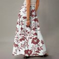 thumbnail image 4 of LWavelet Leaf Print Maxi Skirt with Side Pockets Women Trendy Fall Casual Flowy Versatile Bottoms Deep Red M, 4 of 5