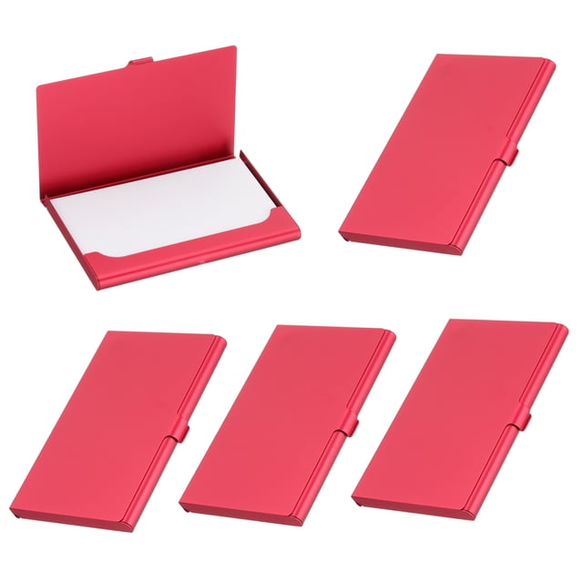 Soporte para tarjetas de visita, 5 piezas de estuche de tarjeta de metal de aluminio, rojo