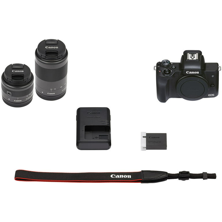  Canon EOS M50 Mark II Mirrorless Camera with 15-45mm and  55-200mm Lenses (Black) (4728C014) + 4K Monitor + Rode VideoMic + 64GB  Memory Card + Color Filter Kit + Filter