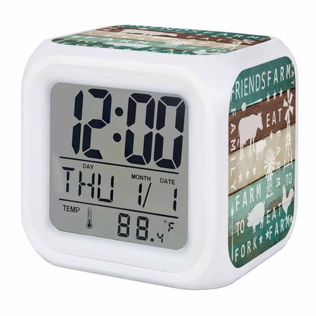 Alarm Clocks Farmhouse Animal Chicken Cow Pig Digital Clock 7 Color LED Night Light Silent Non